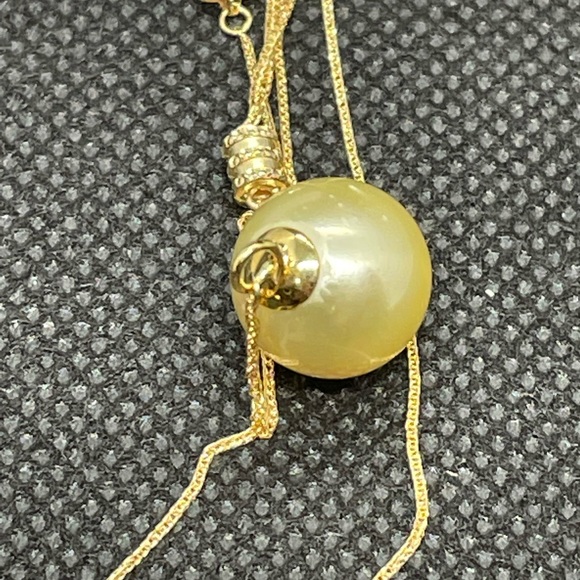 authentic south sea pearl 11.3mm champaigne color 18k chain 14k holder - Picture 6 of 7